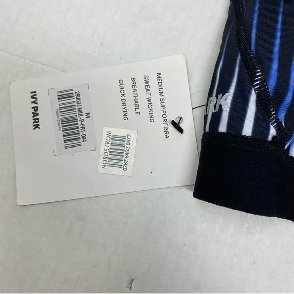 NEW ~ IVY PARK Beyoncé Active Wear  Black & Blue Striped Sports Bra size Medium - Picture 3 of 11